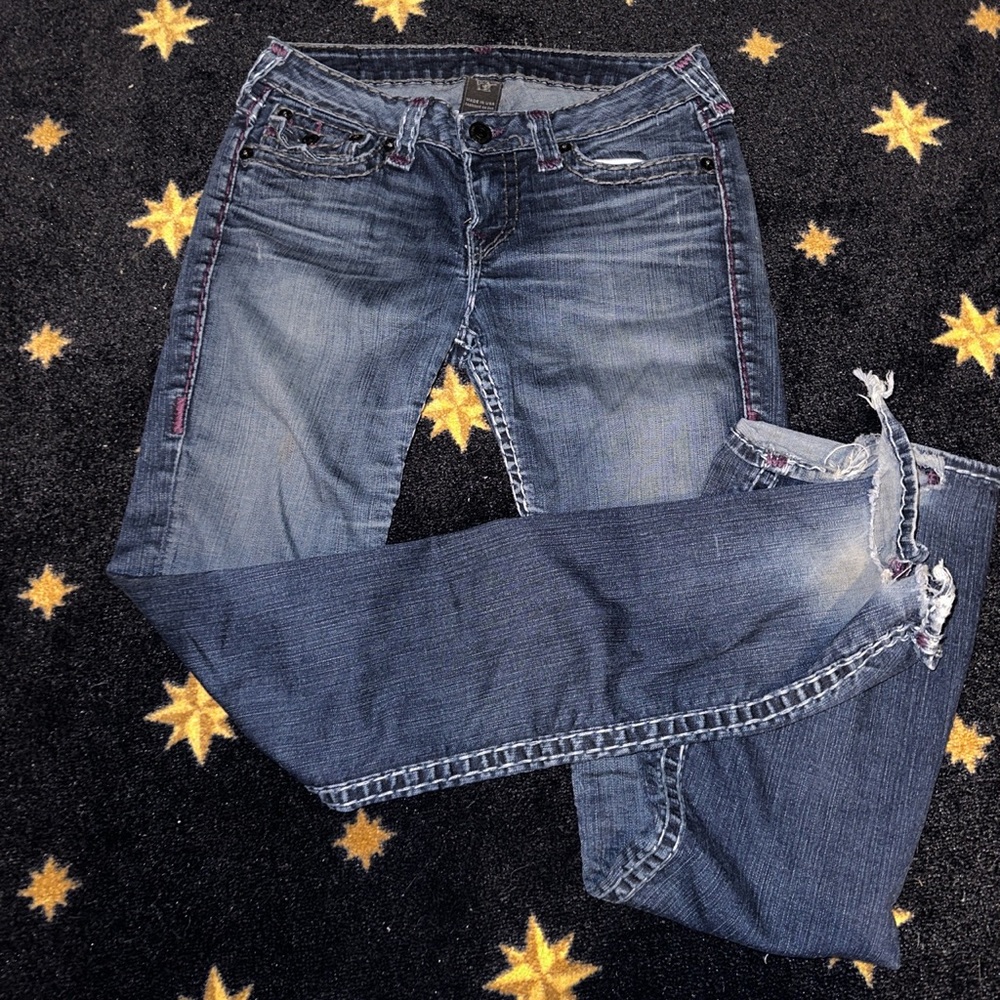True Religion jeans with purple stitching